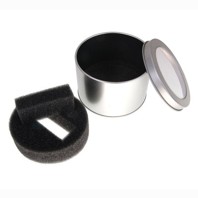 Tin box with transparent lid